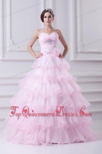 Ball Gown Strapless Beading Appliques Baby Pink Quinceanera Dress