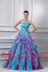 Ball Gown Strapless Organza Beading Ruffles Multi-color Quinceanera Dress