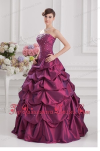 Ball Gown Strapless Taffeta Purple Quinceanera Dress with Beading and Pick-ups