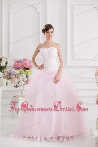 Ball Gown Sweetheart Tulle Baby Pink 2014 Quinceanera Dress with Appliques Beading