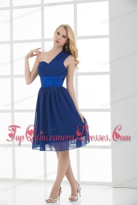 Empire One Shoulder Sleeveless Knee-length Blue Dama Dresses