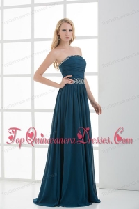 Empire Strapless Beading Blue Floor-length Chiffon Dama Dresses