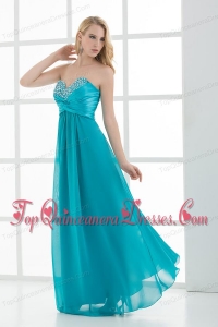 Empire Teal Blue Sweetheart Floor-length Beading Dresses for Dama