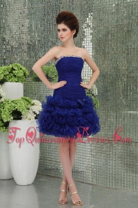 Organza Column Bule Ruffled Layers Bowknot Strapless Dama Dresses