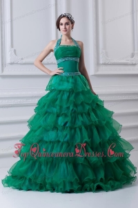 2014 Spring A-line Hater Top Beading and Appliques Green Quinceanera Dress