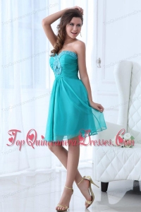 Aqua Blue Sweetheart Beaded Dama Dresses with Knee-length