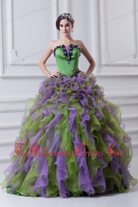 Ball Gown Strapless Multi-color Quinceanera Dress with Ruffles and Appliques