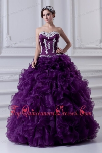 Ball Gown Sweetheart Ruffles and Appliques Purple Quinceanera Dress