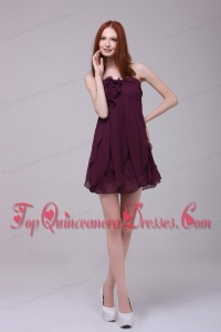 Dark Purple Strapless Hand Made Flower Short Dresses for Dama