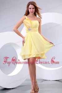 Empire One Shoulder Beading Chiffon Short Dama Dresses