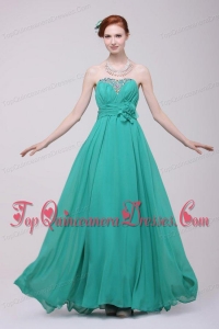 Green Chiffon Empire Beading and Flower Dama Dress for Quinceanera for 2014 Spring