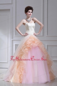 Multi-color Ball Gown Strapless Ruffles Court Train Quinceanera Dress