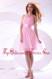 Pretty A-line Straps Knee-length Chiffon Sashes Pink 2014 Dresses for Dama