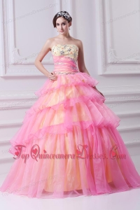 Pretty Ball Gown Strapless Beading and Appliques Hot Pink Quinceanera Dress With Zipper Up