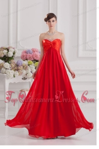 Red Empire Chiffon Beaded Decorate Dresses for Dama with Sweetheart