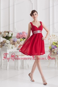 Red Empire Straps Dama Dresses with Ribbons and Beading