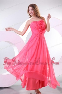 Strapless Flowers Decorate Brust Empire Long Dresses for Dama with Ruche