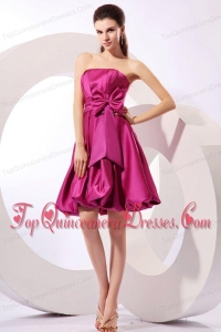 Strapless Fuchsia Dresses for Dama with Bow Knot A-line Knee-length