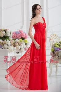 Sweetheart One Shoulder Empire Beading Red Dama Dresses