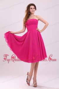Empire Hot Pink Strapless Ruching Chiffon 2013 Dresses for Dama