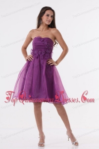 A-line Purple Strapless Appliques Organza Knee-length Dama Dress for Quinceanera