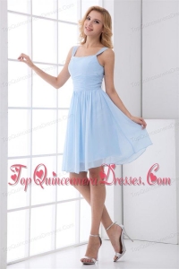 Simple Empire Straps Knee-length Chiffon Light Blue Dresses for Dama