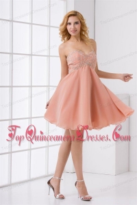 Cute A-line Sweetheart Beading Mini-length Chiffon Dresses for Dama
