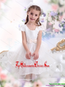 2015 New Arrival Scoop White Little Girl Pageant Dresses with Bowknot and Ruffles