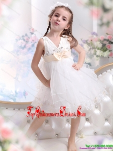 Beading Ruffled 2015 New Arrival White Little Girl Pageant Dress with Bownot