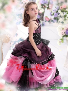 Multi Color Ruffled 2015 New Arrival Little Girl Pageant Dress with Bownot and Hand Made Flower