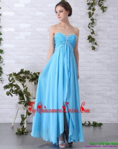 2015 Fashionable Long Damas Dresses with Ruching and Beading