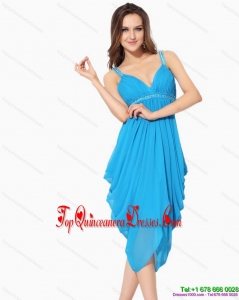 Fashionable Asymmetrical Unique Gorgeous Damas Dresses with Ruching and Beading