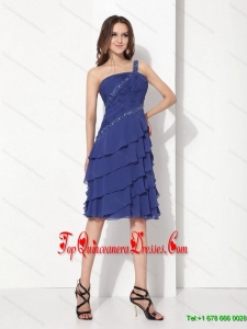 Fashionable Beaded One Shoulder Knee Length Damas Dresses with Ruffled Layers