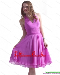 Fashionable Halter Top Knee Length 2015 Damas Dresses with Ruching