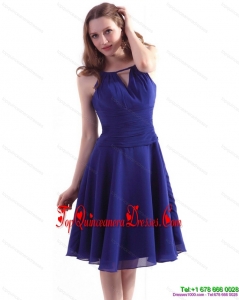 Fashionable Royal Blue 2015 Knee Length Dama Dresses with Ruching