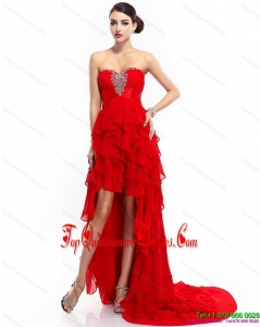 Gorgeous High Low Ruffled Layers Beading Red Prom Dresses for 2015