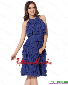 Halter Top Ruffled Knee Gorgeous Length Prom Dresses with Criss Cross