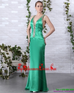 2015 Fashionable Beading Long Damas Dresses with Brush Train