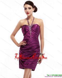 2015 Fashionable Halter Top Short Dama Dresses with Ruching and Beading