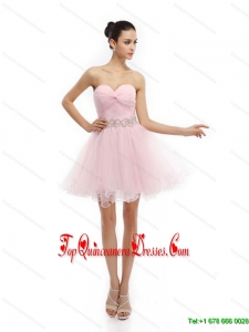 Fashionable Baby Pink Sweetheart Ruching Short Damas Dresses for 2015