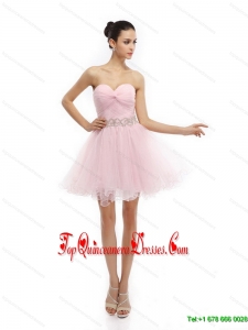 Fashionable Baby Pink Sweetheart Ruching Short Damas Dresses for 2015