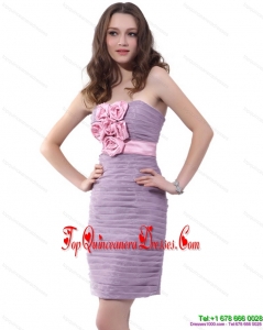 Fashionable Strapless Short Damas Dresses with Hand Made Flowers and Ruching