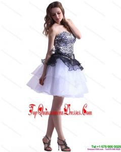 Fashionable Zebra Printed Sweetheart White Damas Dresses with Ruffled Layers