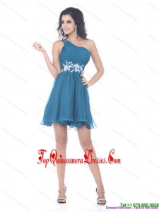 Gorgeous One Shoulder Ruching Beading Prom Dresses for 2015