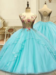 Sleeveless Appliques Lace Up Quinceanera Gown