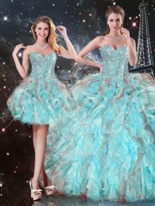 Spectacular Sweetheart Sleeveless Organza Sweet 16 Dress Beading and Ruffles Lace Up