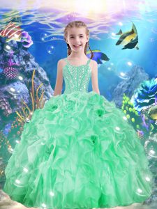 Best Apple Green Little Girl Pageant Dress Quinceanera and Wedding Party with Beading and Ruffles Straps Sleeveless Lace Up