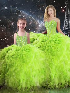 Traditional Ball Gowns Beading and Ruffles Sweet 16 Quinceanera Dress Lace Up Organza Sleeveless Floor Length