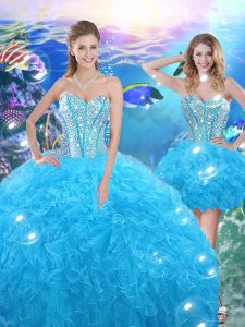 Exquisite Sleeveless Lace Up Floor Length Beading and Ruffles 15th Birthday Dress