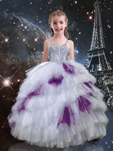 New Style Floor Length Ball Gowns Sleeveless White Little Girl Pageant Gowns Lace Up